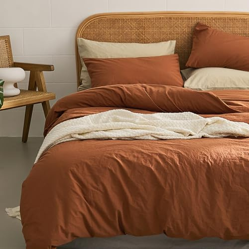 Michorinee Housse de Couette 220x240 Terracotta - Parure de Lit Adulte 2 Personnes avec Fermeture Éclair, Parure Housse Couette Couleur Unie en Microfibre lavée avec 2 Taie d'oreiller 65x65 cm