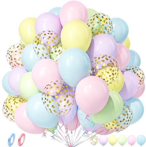 Unisun Palloncini Pastello, 50Pezzi Rosa Blu Verde Giallo Viola Oro Confetti Palloncino Ragazza Ragazzo Bambino Arcobaleno Compleanno Anniversario Matrimonio Mascherata Fidanzamento Addio Nubilato