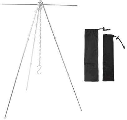 BBQ Tripod Hanger - Tripod Grill, Fire Camping Grill | Adjustable Cooking Tripod with Adjustable Suspension Chain, Campfire Cooking Tripod Stand Camping, Pot Pan Camping Tripod Hanger