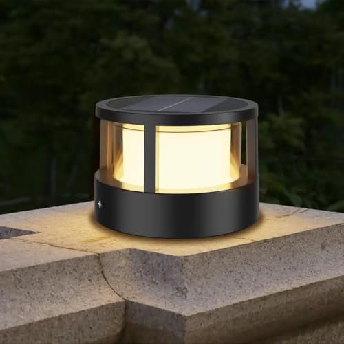 FREEUP Sockelleuchte Außen Solar, Solar Wegeleuchte für Außen, Wetterfeste Solarleuchte Garten aus Aluminium, 15W LED Pollerleuchte Aussen Gartenlampen für Gartenwege Einfahrten Terrassen, Schwarz