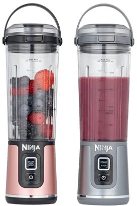 Ninja 2-Pack Blast 530ml Portable Blender, Leakproof Lid & Sip Spout, Cordless Mini Blender, Rechargeable, Portable Smoothies, Protein Shakes, & Frozen Fruit, Rose Gold & Metallic Silver, BC151UKEUGV