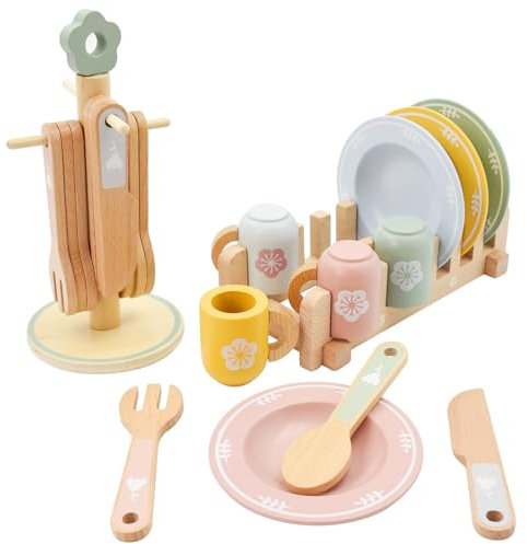 Kinderküche zubehör Holz, Aolkee Holz Spielzeug Küchengeschirr Set, Kleinkind Küche Set, küchenzubehör Kinder , zubehör kinderküche Kinder Rollenspiel Alter 3+ JahreK