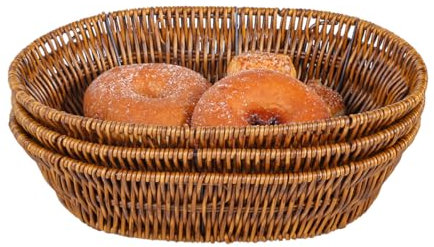 Fvstar 3pcs Poly Wicker Bread Basket,Imitation Woven Fruit Basket Tabletop Tray,Handwoven Oval Food Vegetable Baskets for Serving Display Storage Kitchen Restaurant Market Showcase (Oval)