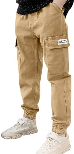 Pantalon Cargo Ado Garçon Taille élastique Large 8-15 Ans Pantalon Ample Enfant Garcon Hiver Pas Cher Confortable Casual Sport Jogging Streetwear Sweatpants (Y-Kaki, 10-11 Ans)