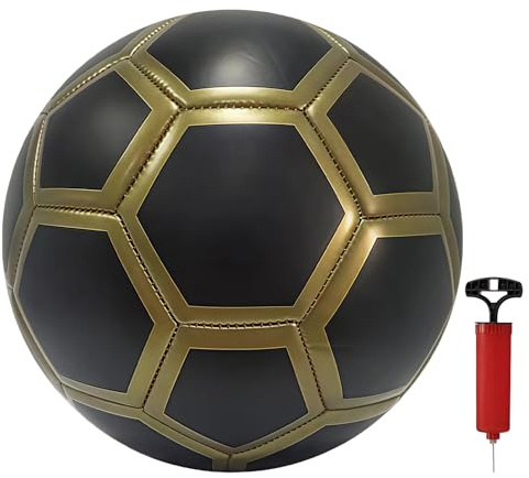WANDGU Ballon de football taille 5 unisexe : ballon de football épais pour l'intérieur et l'extérieur, ballon de football avec pompe pour adolescents et adultes, or noir