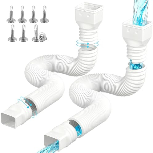 Extensiones de Bajante de Canal de Lluvia Extension de 80/100 mm Alargador Flexible Canalón Canalones y Bajantes Extensor Canalon Retráctil de 47 a 150 cm (Blanco-2Pieza)
