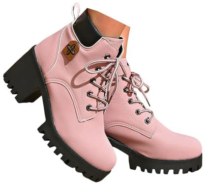 Xbemkste ankelstövlar dam med tung klack casual snörstövlar korta bikerstövlar rund tå kort skaft stövlar eleganta ankelstövlar ankelstövlar övergångsstövlar