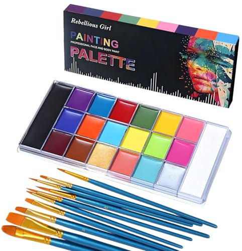 Trucca Kit, Pittura per Viso 20 Colori, Kit per La Pittura del Viso, 10 pennelli artistici professionali, ideale per cosplay, trucco artistico, Halloween, feste