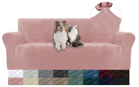 WWQQKJ Universal Stretch Velvet Sofa Cover 1 Seater, with Armrests, Anti-dirt Sofa Protector, Washable(Rose,3 Places)