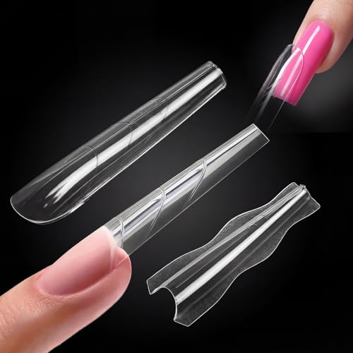 CHUFA 240PCS Original Sandwich Nails Dual Forms, Long Coffin Nail Mold for Quick Nails Extension, 15 Sizes Plastic Form, No Paper Forms Needed, Salon Nail Art Tools