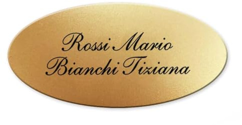 Targa ovale in alluminio 14 x 8,5 cm stampata per porta ingresso targhetta personalizzabile disponibile in oro e argento dorata argentata a scelta personalizzata