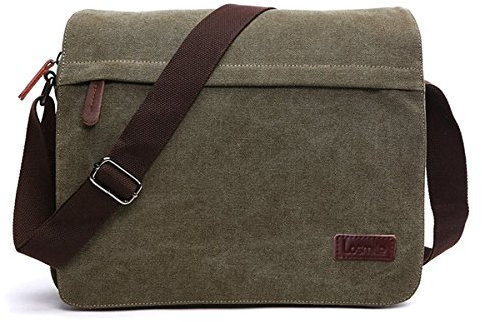 LOSMILE Borse a spalla da Uomo,Borse Messenger di tela, Borse per PC portatili, Borsa a tracolla, Per lavoro e scuola. (L-Army Green)
