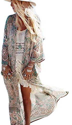 Bsubseach Damen Grün Print Badeanzug Badeanzug Abdeckung Beachwear Open Front Kimono Cardigan Bademode Kaftan