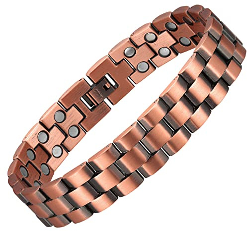 MagEnergy Copper Magnetic Bracelets for Men 4 Element Double Row Strength Magnets with Removal Tool and Gift Box (link bracelet A)