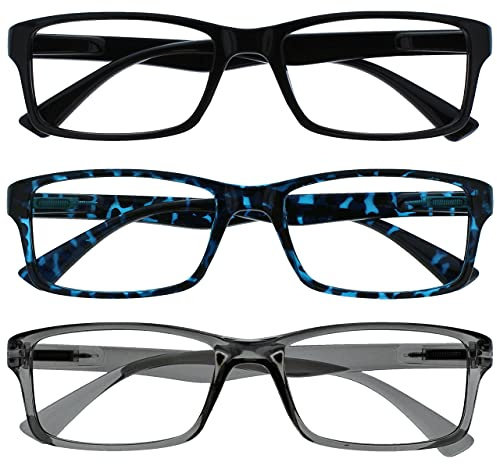 OPULIZE The Reading Glasses Company L'azienda Occhiali Da Lettura 3 Pacco Lettori Nero Blu Grigio Uomo Donna RRR92-137 +1,50