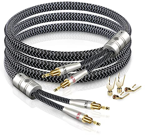SKW 1 par Cable de altavoz con conectores banana, Conductor interior de cobre/plata Cables de altavoz para cine en casa, amplificadores, altavoces, sistemas de alta fidelidad - 1M