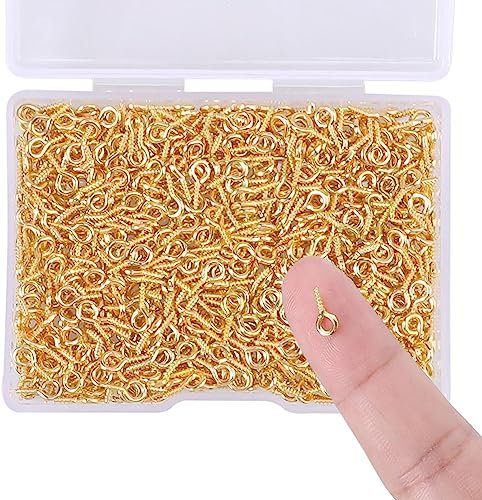Pwsap 600Pcs Golden Screw Eye Pins Hooks, 5x10mm Eyelets Screw Threaded Mini Metal Hoop Peg Eye pins Hooks for Jewelry Making Findings DIY Crafts Resin Crafts, Cork Top Bottles