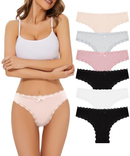 Power Flower Tangas de Encaje y Algodón para Mujer – Braguitas G-String de Tiro Bajo, Ropa Interior Suave y Transpirable, Pack de Bragas T-Back (60029, S-M)