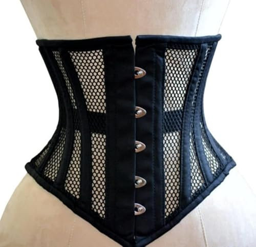 Damen Unterbrust Korsett Waist Trainer Mesh Corset Mesh Corsage mit starker Schnürung (DE/NL/SE/PL, Numerisch, 36, Regular, Regular, Schwarz)