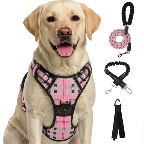 FURRYFECTION anti-drag sele för små hundar - säkerhetssele för valpar med reflexinslag, extra bekväm bröstsele för chihuahuor och småraser, Rosa Plaid
