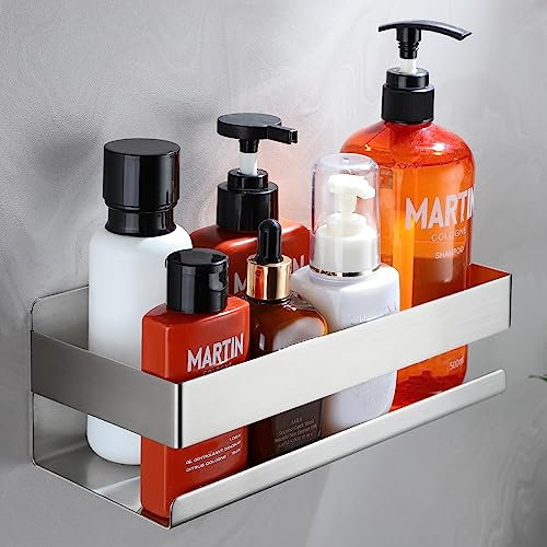 Cooeco Mensola Doccia, Portaoggetti Doccia Autoadesiva in Acciaio Inox, Porta Shampoo Doccia Design Minimalista - Facile Installazione Senza Forare Organizza i Tuoi Prodotti da Bagno e Cucina