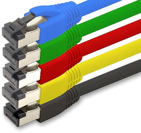 1aTTack.de 0,25 m katt 8 nätverkskabel CAT8 kabel färgset – 5 stycken Cat.8 Lan 2000 Mhz 40 Gbit s 40GBase-T Poe+ patchkabel Ethernet-kabel LSZH – 5 x 0,25 meter
