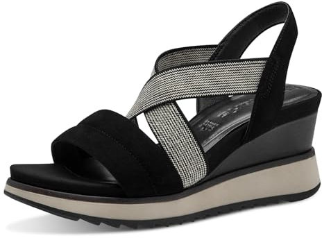 Tamaris Damen Plateau Sandalen Leder Keilabsatz Sommer; BLACK/schwarz; 38 EU