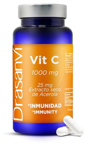 DRASANVI VITAMINA C 1000 mg | Vitaminas para el cansancio | Sistema Inmunológico | Potente Antioxidante| Formación de Colageno |Vitamina C pura | Acido Ascorbico | 60 capsulas de Vitamina C = 60 días