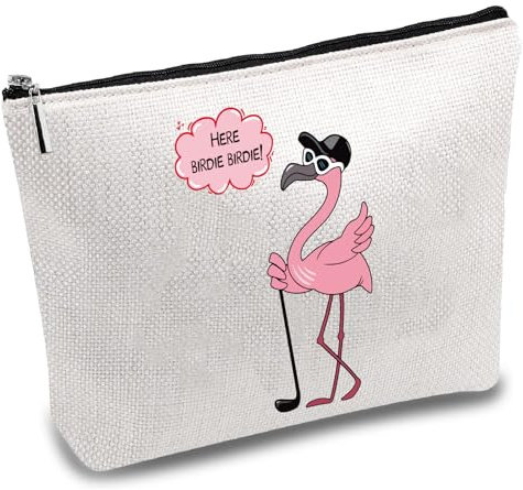 CREATCABIN Trousse Maquillage Motif Flamant Rose Pochettes Fermeture Éclair,Trousse Toilette Voyage Polycoton,Organisateur Sac Main,Accessoires Cadeaux pour Femme,Sœur,25x18cm,Ici Birdie Birdie!