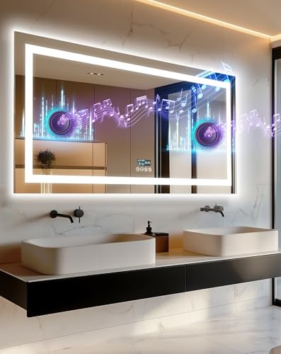 LUVODI miroir de salle de bain avec lumière Bluetooth et musique LED rétro-éclairé 140 x 70 cm