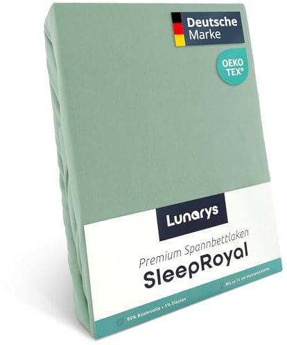 Lunarys® SleepRoyal Luxus Spannbettlaken 90x200cm - Hellgrün - 250 g/m² Premium Bettlaken - 40 cm Steghöhe - für hohe Matratzen, Boxspringbett & Matratze + Topper & Wasserbett - Stretch Jersey