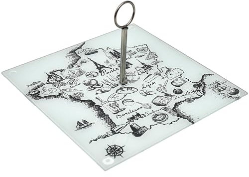 Linnea Plateau en Verre France ET FROMAGES Forme Carte de la France Beige et Blanc