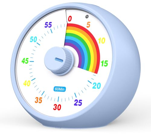 Timer visivo per bambini, cucina dell'ufficio della classe 60 minuti countdown, timer desktop strumento di gestione del tempo per bambini, timer silenzioso, time arcobaleno (Acquamarina)