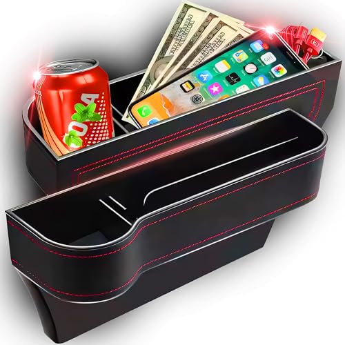 Retoo Auto Getränkehalter mit Loch für Ladegerät mit Praktischen Taschen und Fächern Getränkehalter aus Leder Universalhalter für Meisten Automodelle Modernes Design