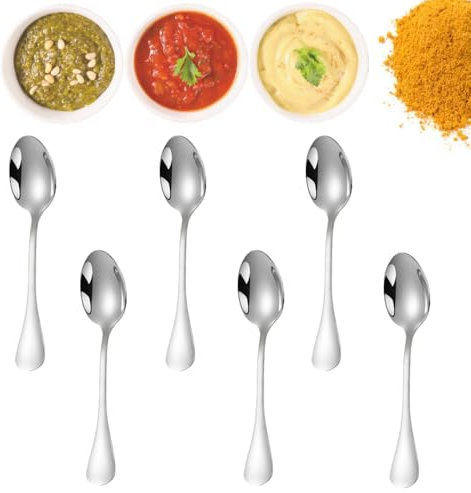 KAEGOUSY 6Pcs Tiny Stainless Steel Spoons Mini Condiment Spoons Small 304 Stainless Steel Spice Spoon for Salt Sugar Spices Kitchen Condiments