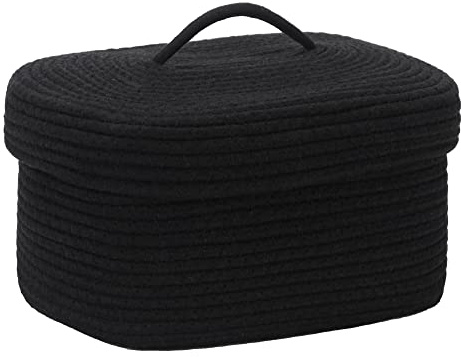 Sea Team Cesta ovalada de almacenamiento de cuerda de algodón con tapa, contenedor de almacenamiento tejido con tapa, contenedor de almacenamiento para guardería, organizador de pañales, cesta de baby