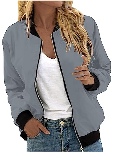 YAOJIWANG Blouson Femme Veste Jacket Couleur unie Bomber Femme Chic Veste de Sport Casual Baseball Collège Outwear Pas Cher Top Vêtements de Décontractées Sport Veste Y2K Blouse Haut Manches Longues