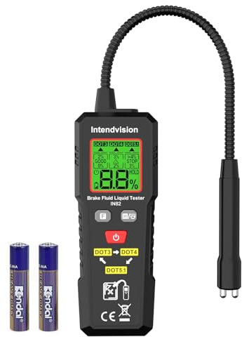 Intendvision Brake Fluid Tester, Automotive Brake Fluid Liquid Tester with 8.5-Inch Corrosion Resistance Probe, Brake Oil Tester with Light, Data Hold, Backlight Alarm for DOT3, DOT4, DOT5.1