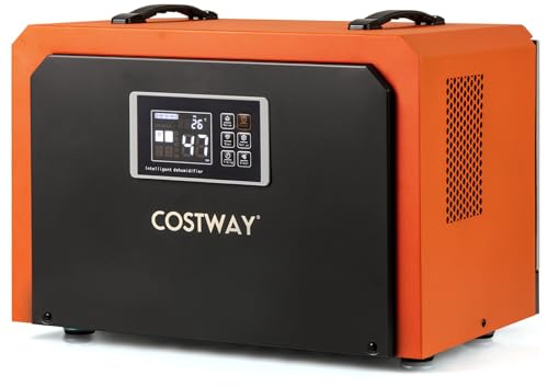 COSTWAY 60 L/dag kommersiell byggtork, avfuktare med avloppsslang och 24U timer, elektrisk rumsluftfuktare, industriell torkutrustning för källare, förråd, byggplats