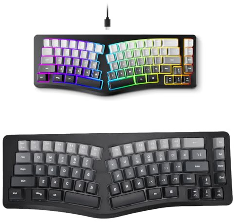 Jectse Clavier Ergonomique rétroéclairé avec Repose-Poignet, 69 Touches 7 Couleurs, Clavier D'ordinateur Filaire USB, éclairé Confortable pour PC, pour Wins, pour OS X