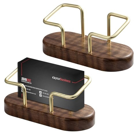 eupdd Porte-Cartes de Visite en Bois de Noyer, Lot de 2 - Porte-Cartes de Visite en Bois Massif, Support Bureau Élégant 12x5x5.2 cm pour Réception, Comptoir, Bureau Directeur et Espace Commercial