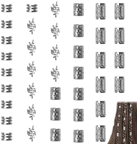 YEDOUALE 40 Stück Dreadlocks Schmuck Set – Silberne Zopfclips & Spiralringe, Haarperlen für Dreadlocks, Zöpfe & Flechtfrisuren, Deko-Haarschmuck für Damen & Herren,Valentinstagsgeschenke