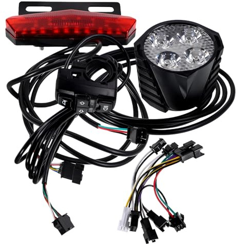 BIUDECO Kit Luci Bici Elettrica LED Multifunzione con Indicatori di Direzione Anteriori e Posteriori, Interruttore Clacson e Freno, Cablaggio Integrato per Scooter e Moto, Sicurezza