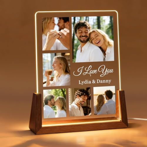 EDSG Personalised Picture Frames Gifts for Women Men, LED Photo Frame Gift for Girlfriend Boyfriend Wife Husband, Personalised Photo Gifts for Valentines, Christmas, Anniversary, Birthday (6-Photos)