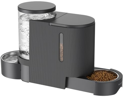 Gardner Pet 2-en-1 Distributeur Croquette Eau Chat Automatique 3Lx2 Gris | Distributeur par Gravité Non Électrique, Gamelle Acier Inoxydable, Sans BPA Angle Réglable, Tiroir Rétractable, Chat Chien