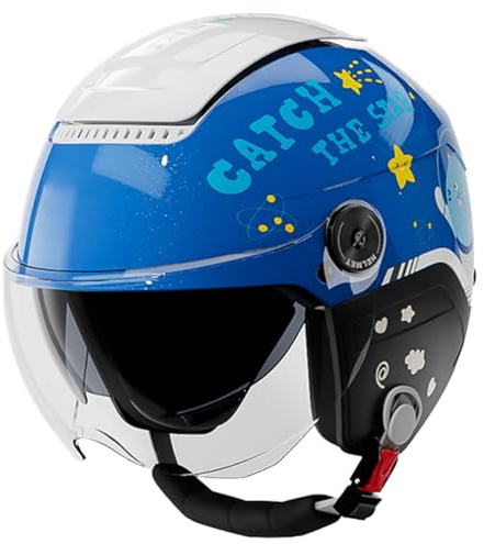 Casco De Moto Abierto para Niños, Homologado ECE 22.06, con Doble Visera, Casco Jet para Moto Infantil para Niños Y Niñas De 3 A 12 Años. F,52-57cm
