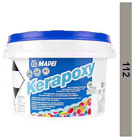 MAPEI Kerapoxy Epoxy Grout 2 kg Zweikomponentiger, säurebeständiger Epoxidharzklebstoff und Fugenmörtel für Wand und Boden ( Mittelgrau Nr 112 2 kg)