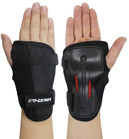 CTHOPER Long Damping Non-Slip Anti-Fall Wrist Guards for Roller Skating Skating Skiing Skateboard Snowboard Cycling Bicycle Scooter (Black, L)