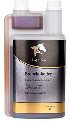 Equanis BronchoActive für Pferde | 1 l | Ergänzungsfuttermittel für Pferde | Zur Unterstützung der Bronchien | Enthält Wirkstoffe aus Hustenkräuter und Bronchialkräuter