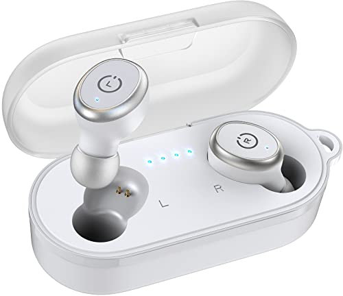 TOZO T10 Auriculares Inalámbricos Bluetooth 5.3 con Control Táctil ORIGX Acústico EQ Ajuste 45H Reproducción Soporta Carga Inalámbrica y USB Tipo C IPX8 Blanco